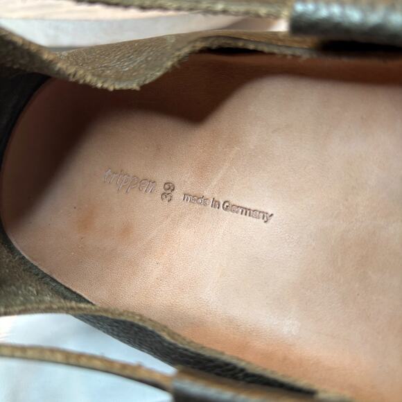 Trippen Olive Leather Ankle Strap Shoes EU 39 Chunky Block Heels Platform US 8 - Picture 8 of 10